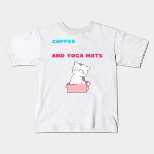 Coffee cats and yoga mats funny yoga and cat drawing Kids T-Shirt